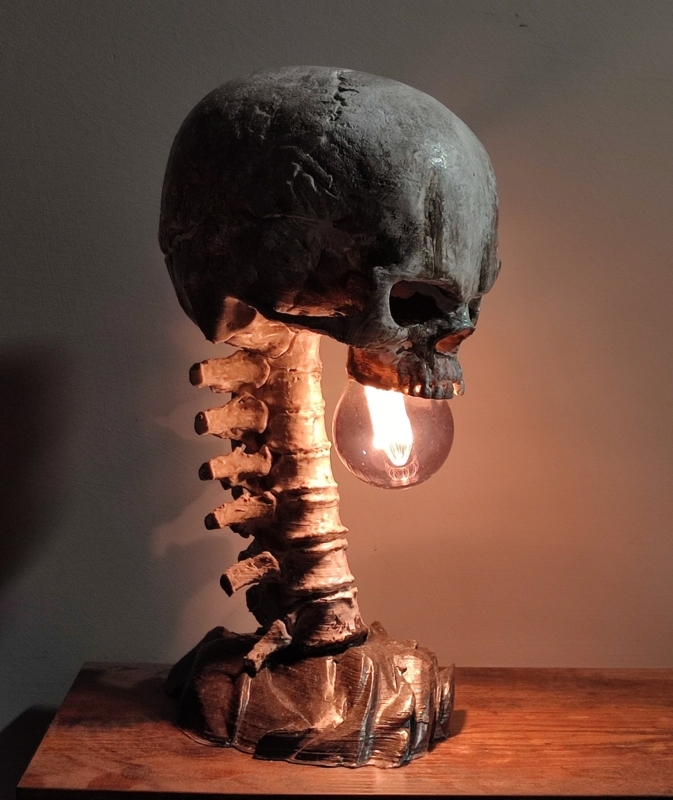 Anatomical Skull Table Lamp with Spinal Stand, Gothic Decor