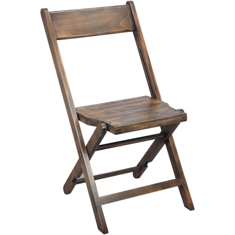 Antique Black Wood Folding Chair Curved Back X-Frame