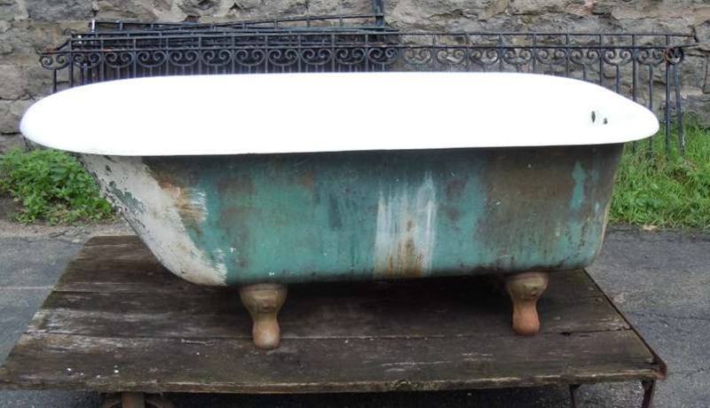Antique Clawfoot Bathtub with Oxidized Teal & Rust Distressed Patina