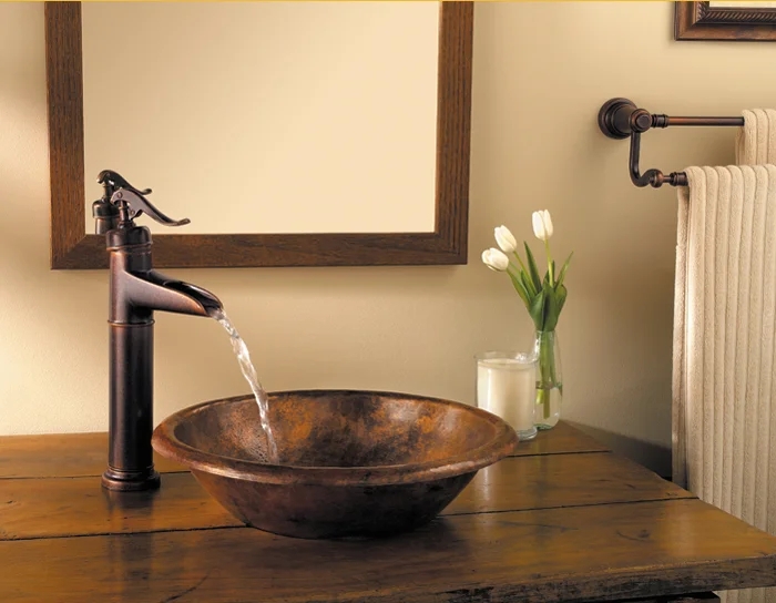 Antique Pump Handle Faucet for Vessel Sink with Waterfall Spout