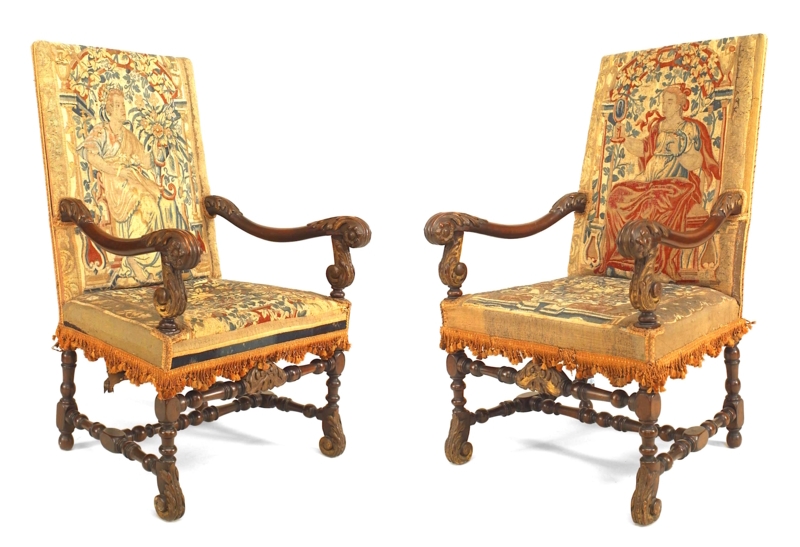 Antique Renaissance Revival Armchair Tapestry Upholstery