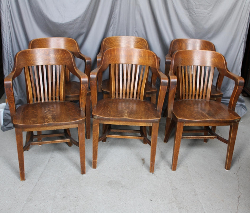 Antique Set of Six Oak Arm Chairs