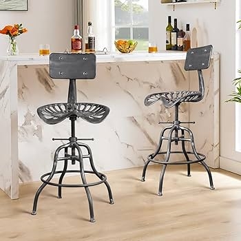 Antique Silver Tractor Seat Bar Stool with Backrest Adjustable