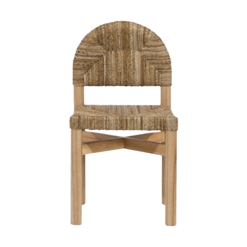 Arched Back Teak Chair with Radial Seagrass Weave