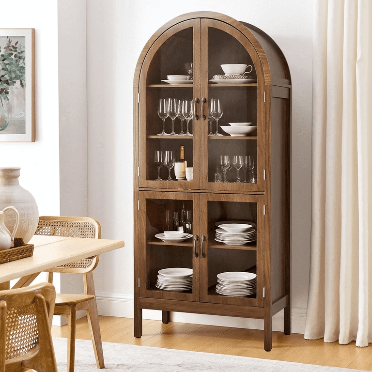 Arched Cabinet: Walnut Brown Four Door Modern Farmhouse