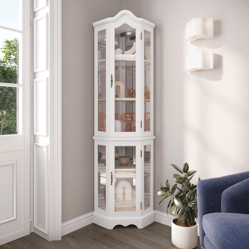White Curio Corner Cabinet