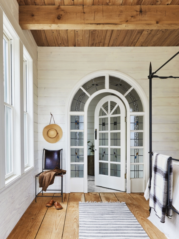 Arched Doorway Whitewashed Shiplap Exposed Timber Modern Farmhouse Entry