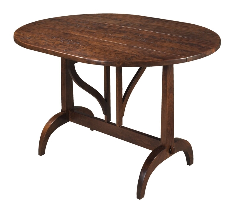 Arched Leg Wooden Table in Rustic Dark Walnut with Folding Drop Leaves