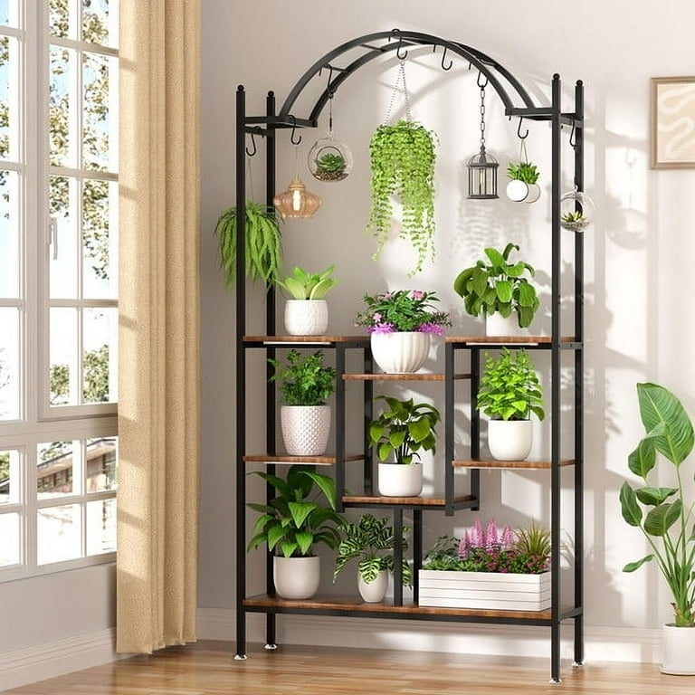 Arched Metal Plant Stand with Staggered Shelf Layout