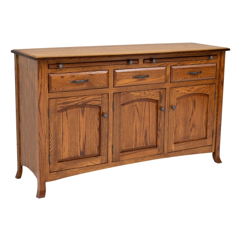 Arched Panel Buffet with Pull-Out Serving Trays in Oak