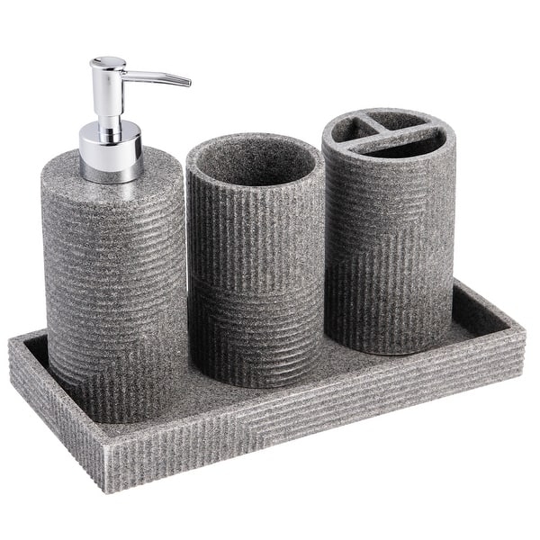 Architectural Bath Accessory Set with Ribbed Texture and Speckled Gray