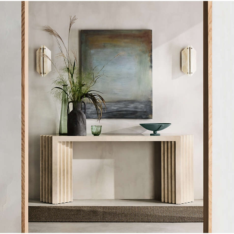 Architectural Console Table with Fluted U-Shaped Pedestal Legs
