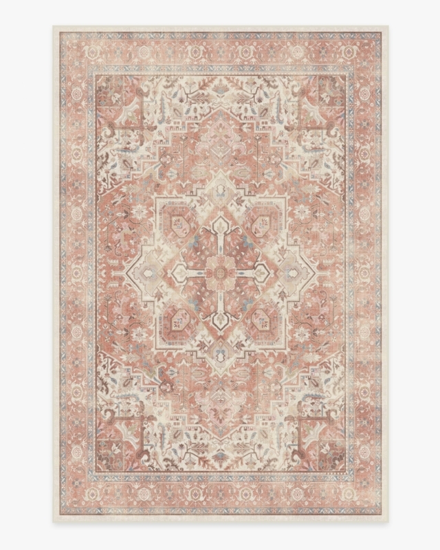 Area Rug, Persian Style Medallion, Distressed Rose Terracotta