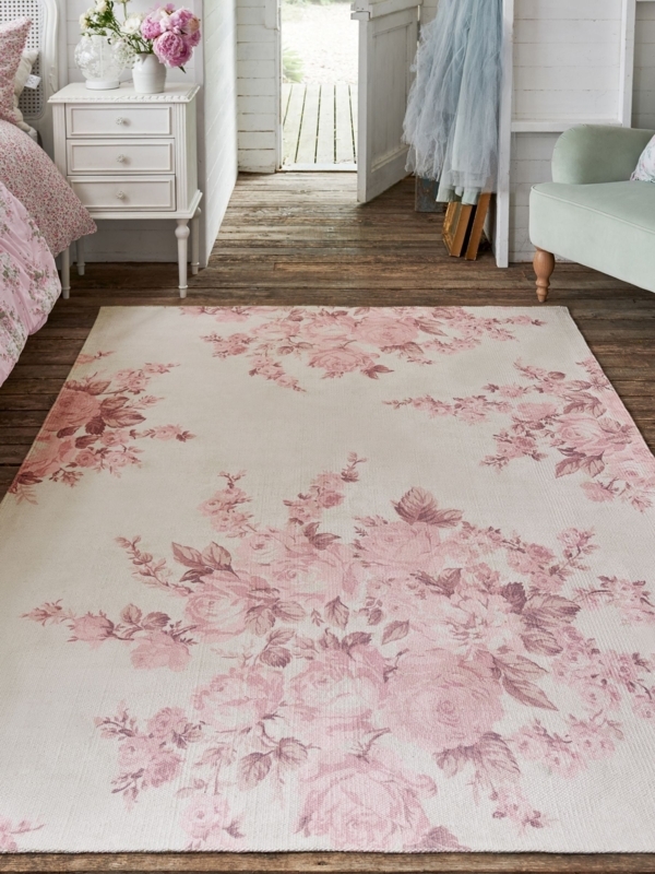 Area Rug, Shabby Chic Large Scale Rose Blossom, Distressed Floral Print
