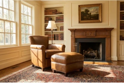 Armchair And Ottoman: Classic Library Reading Nook Seating Set
