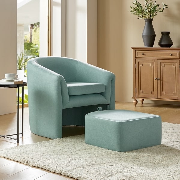 Armchair And Ottoman Seafoam Green Curved Barrel Back Set