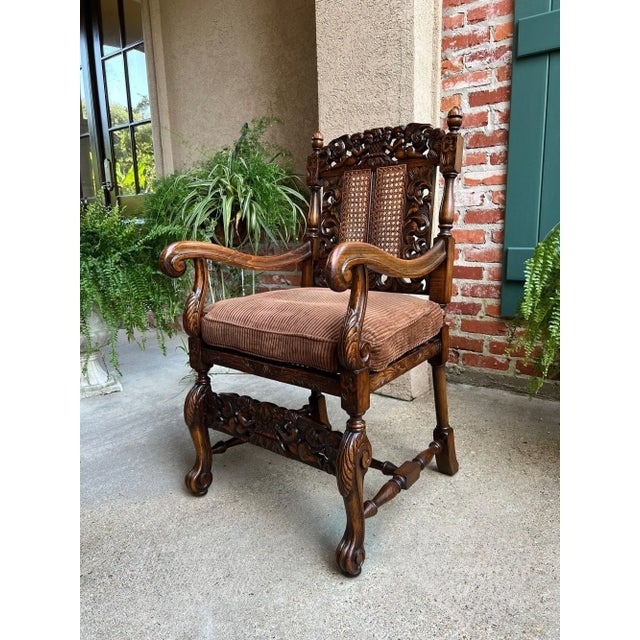Armchair Antique Renaissance Carved Cherubs Cane Back