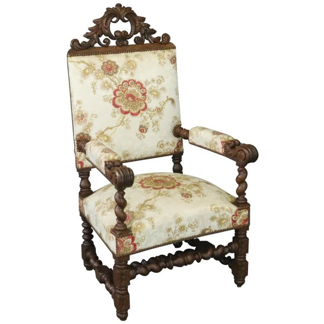 Armchair Carved Floral Throne Chair Barley Twist Legs