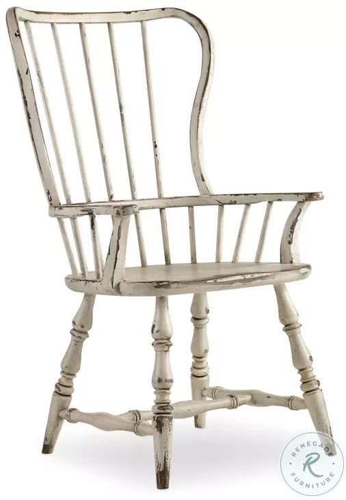 Armchair Chalky White Wingback Spindle Distressed Farmhouse Style