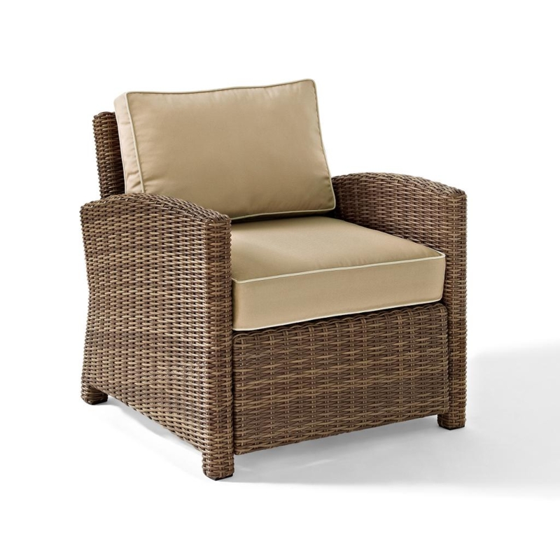 Armchair Contrast Piping Chestnut Brown Wicker Piped Cushion Lounge