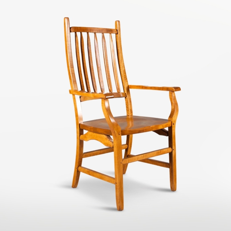 Armchair Craftsman Tiger Stripe Figured Grain Tall Spindle Back Scalloped