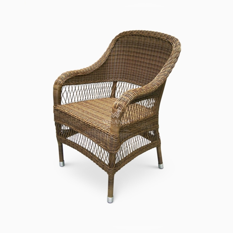 Armchair Open Lattice Weave Walnut Brown Metal Caps Garden Seating
