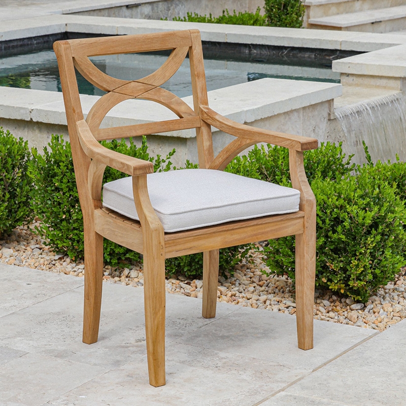 Armchair Outdoor Teak Wood with X-Back Design and Curved Armrests