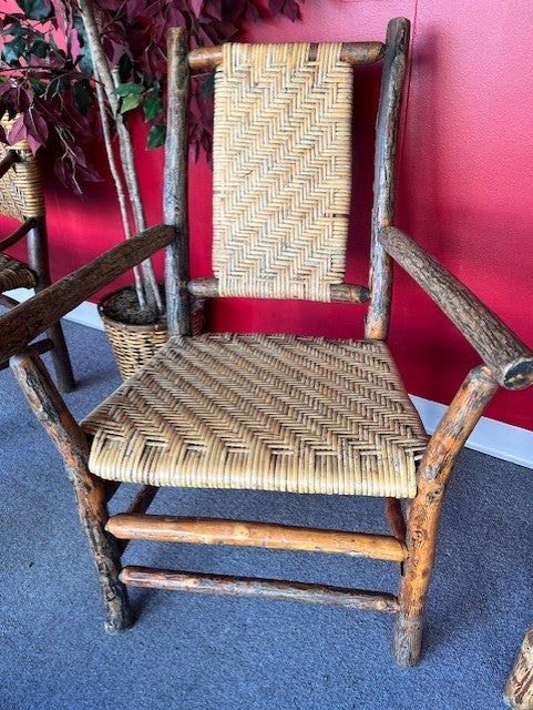 Armchair Rustic Lodge Herringbone Weave Natural Bark Frame Hickory