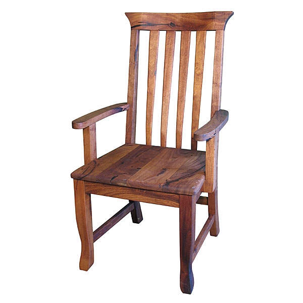 Armchair Rustic Wood Dark Mineral Streaks Shaped Legs Southwestern