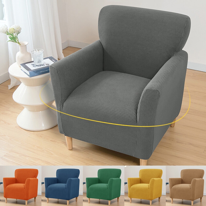 Armchair Slipcover Charcoal Gray Sloping Arms Waffle Texture