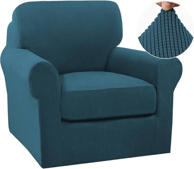 Armchair Slipcover Deep Teal Waffle Texture Two Piece Design