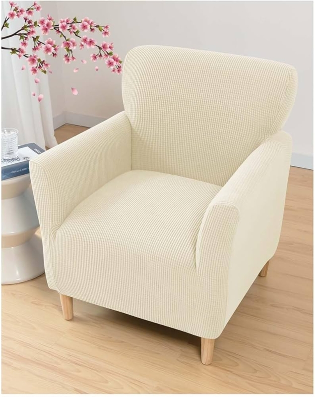 Armchair Slipcover Ivory Waffle Knit Stretch Texture