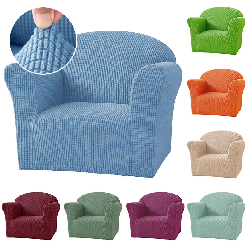Armchair Slipcover Light Blue Stretch Knit Waffle Pattern