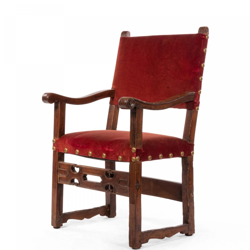Armchair Spanish Renaissance Walnut Frame Geometric Stretcher