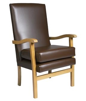 Armchair with High Back and H-Stretcher | Brown Traditional Wood Frame