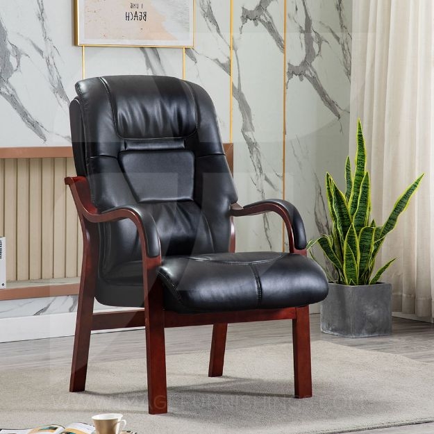 Armchair with Padded Armrests | Black Leather-Like Executive Orthopedic