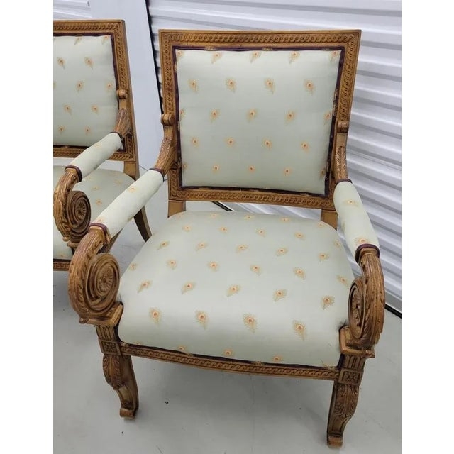 Armchairs Hollywood Regency Fan Pattern Upholstery Antique Gold Carved