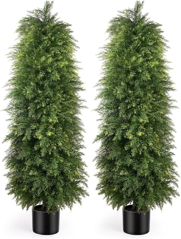 Artificial Cedar Topiary Set, 5ft Tapered Conical Shape