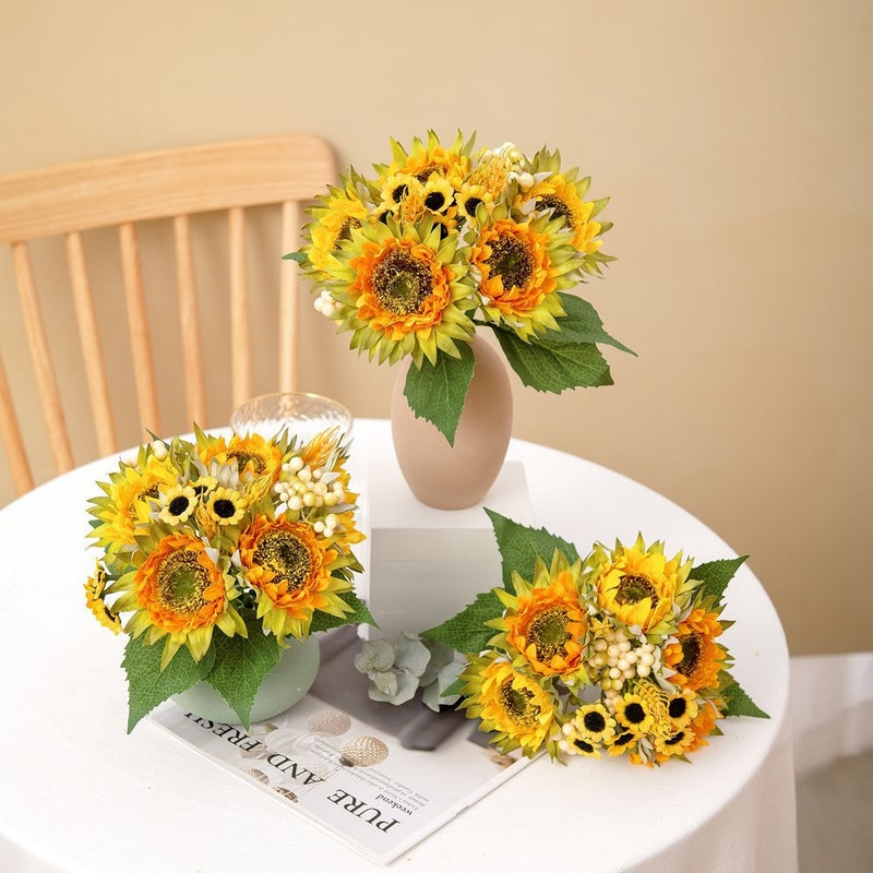 Artificial Flower Bouquet with White Berry Filler, Matte Vases, Rustic Style