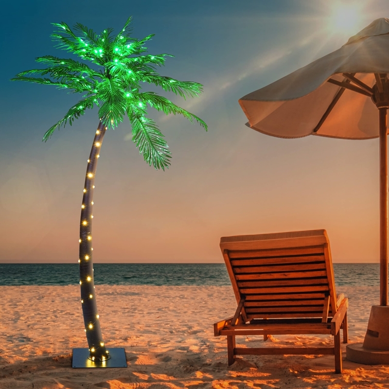Artificial Palm Tree 7ft Height with Layered Canopy and Dual Color LEDs