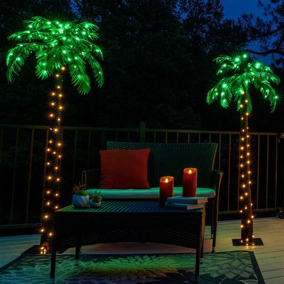 Artificial Palm Tree Coastal Glam with Green LED Canopy Lights