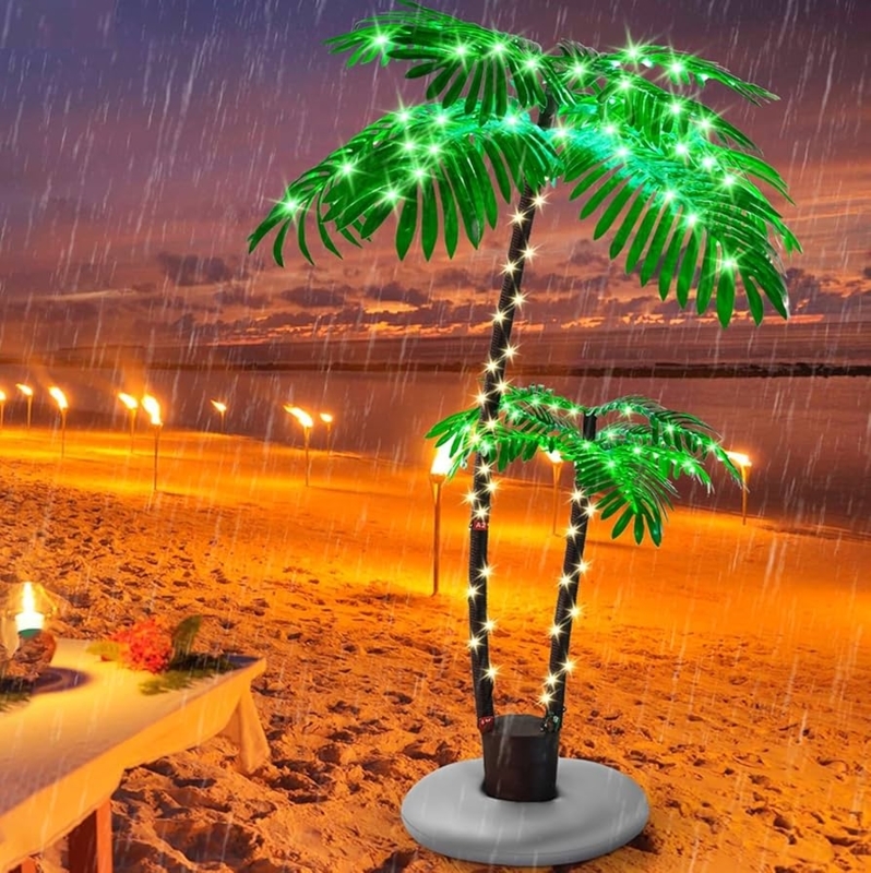 Artificial Palm Tree Dual Trunk with Green LED Frond Lights