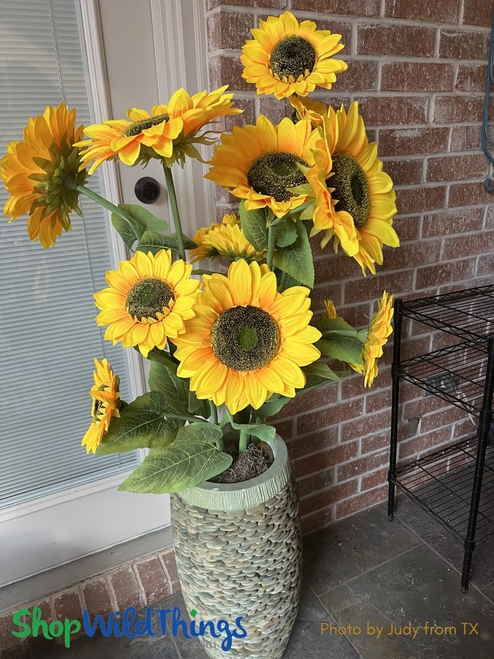 Artificial Sunflowers, Pebble Mosaic Vase, Oversized Floral Heads, Tall Stems