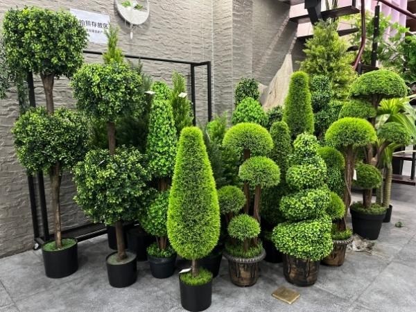 Artificial Topiary Trees Set Featuring Spiral and Cone Shapes