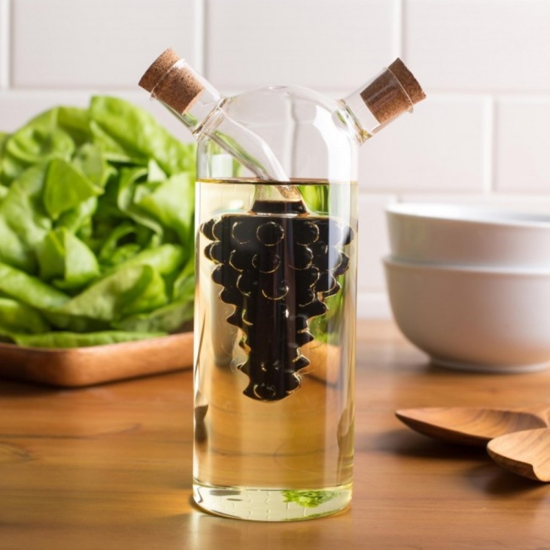 Artisanal Clear Glass Cruet with Grape-Shaped Inner Vessel
