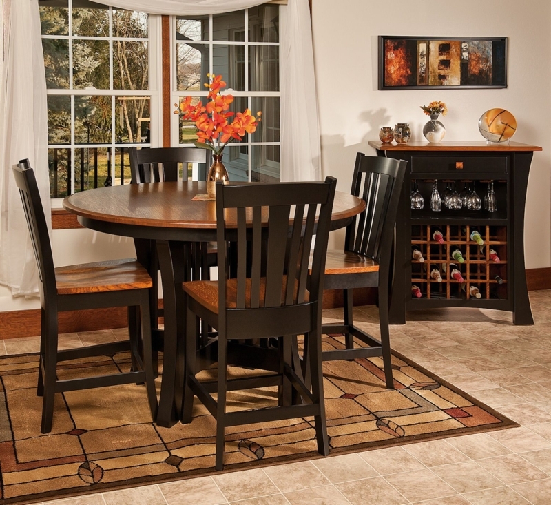 Arts and Crafts Pub Dining Set with Two-Tone Finish and Wine Cabinet