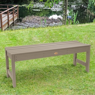 Backless Bench in Taupe Plastic, H-Stretcher Base Support