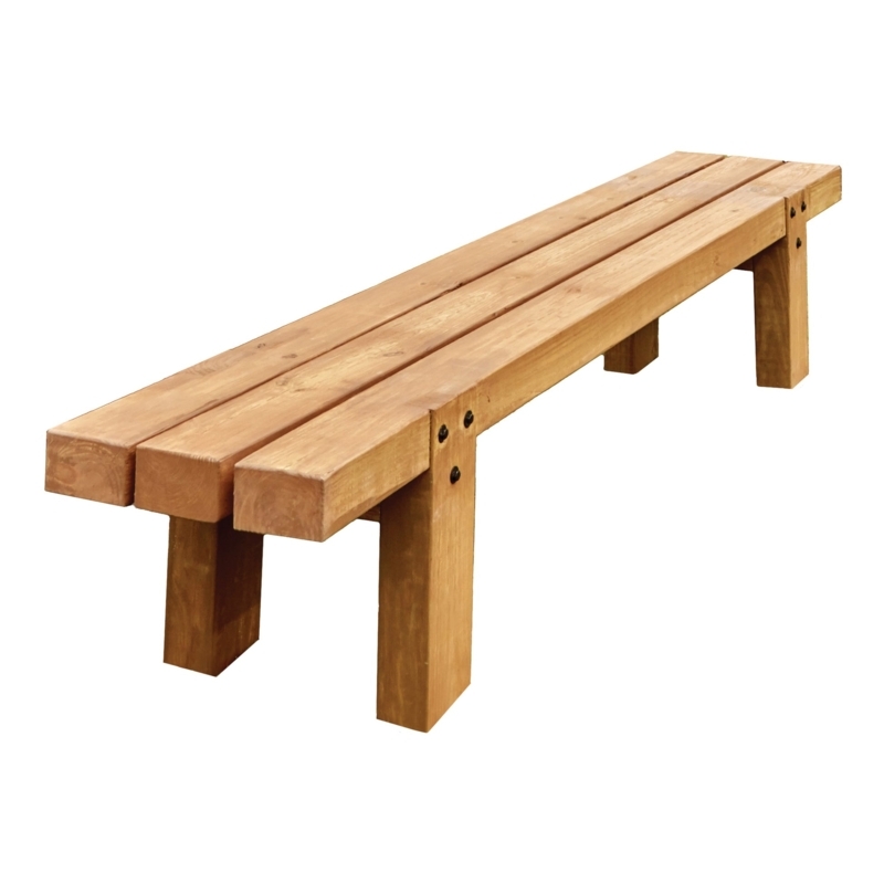 Backless Bench: Rustic Industrial, Chunky Legs, Exposed Hardware.