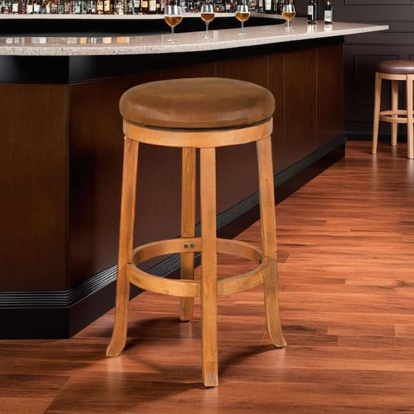 Backless Swivel Bar Stool with Round Cognac Cushion