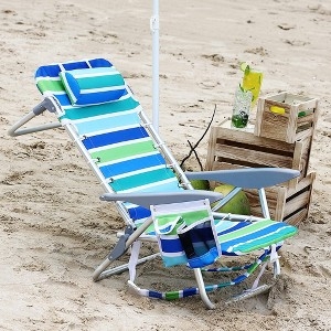 Backpack Beach Chair with Blue and Green Horizontal Striped Pattern